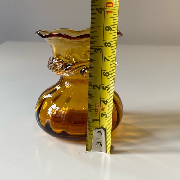 Vintage Pilgrim Glass Amber Vase with Applied Clear Glass Accents - 3.5” - Picture 8 of 10